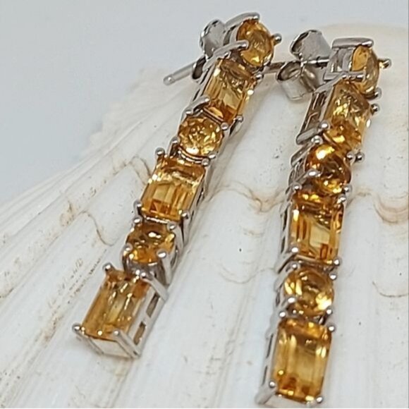 Natural Octagon‎ 6x4 Citrine 14K White Gold on 925 Sterling Silver Earrings - Picture 5 of 5